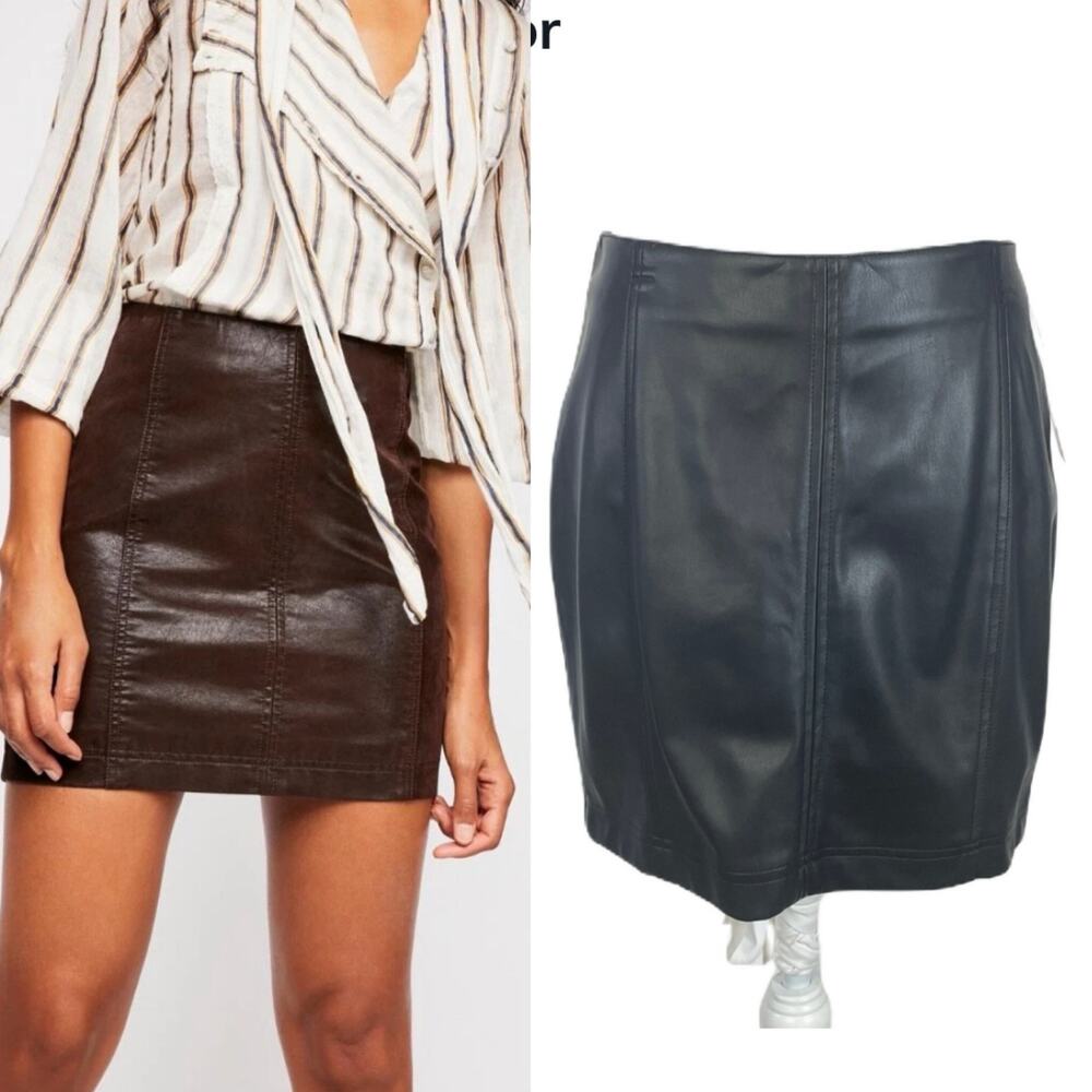 Free People Black Modern Femme Vegan Leather Mini Skirt Size 10 NWT